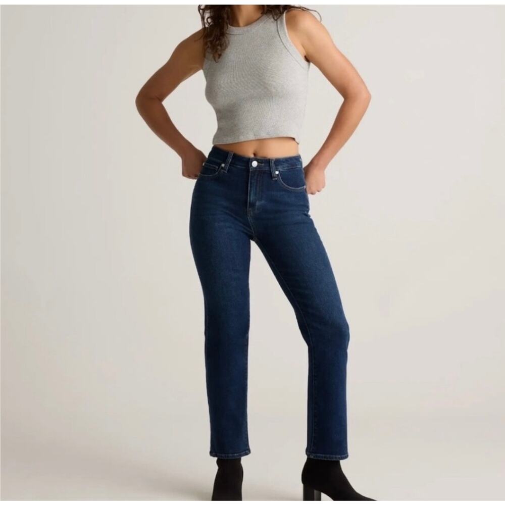 Quince stretch mid rise slim straight jeans
